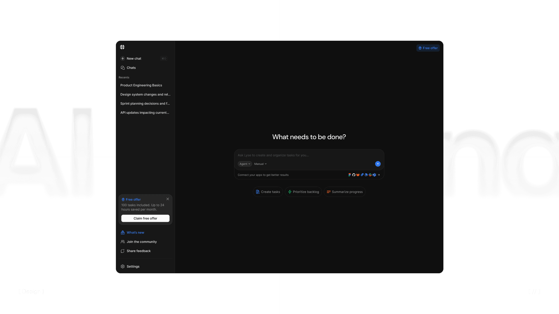 Lyse AI chat interface — agent creating tasks from conversation